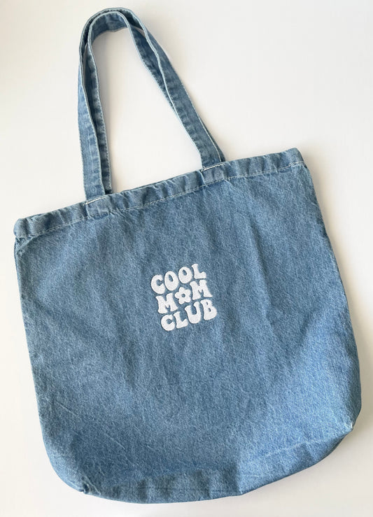 Embroidered Cool Mom Denim Tote Bag