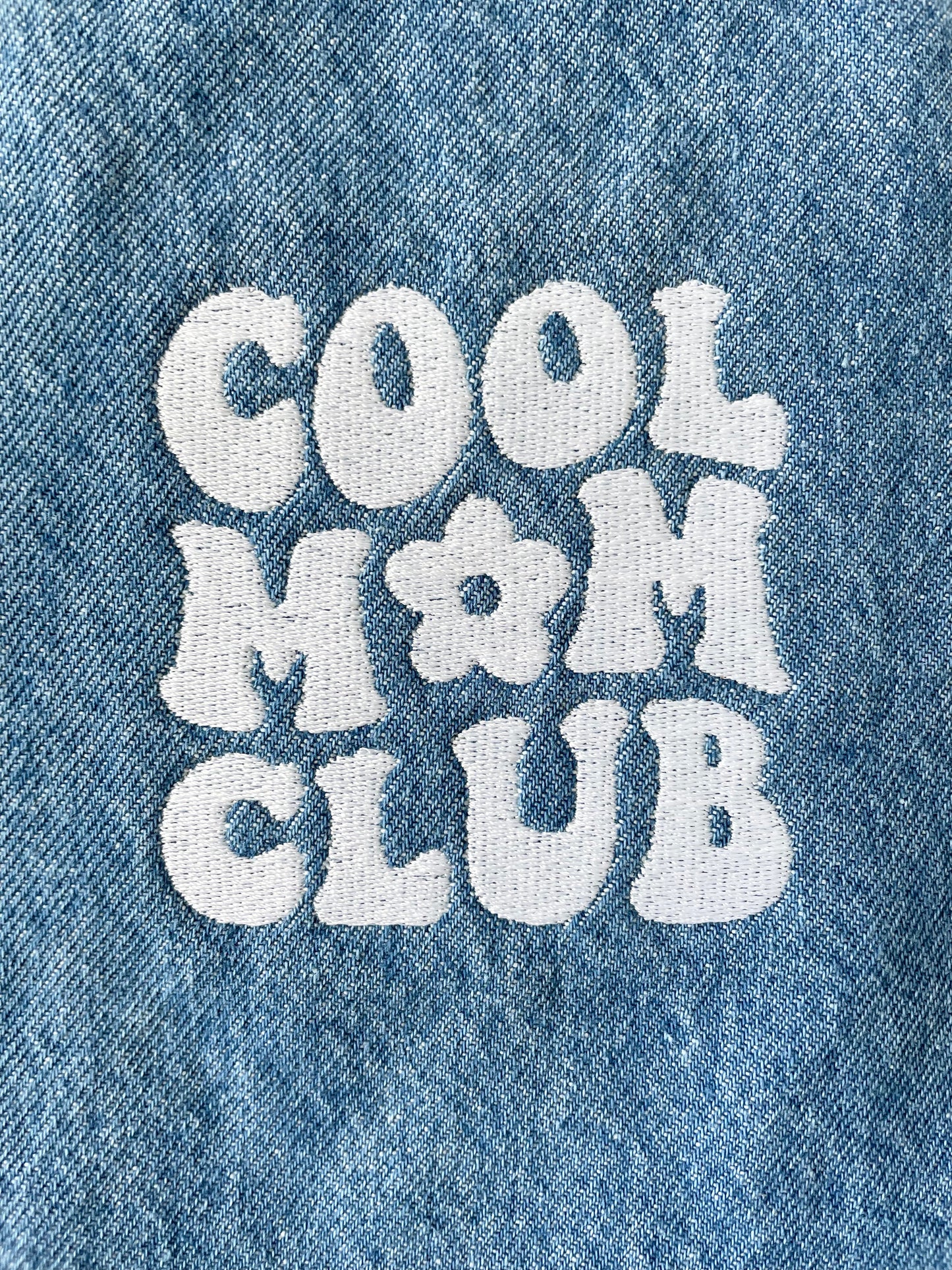 Embroidered Cool Mom Denim Tote Bag