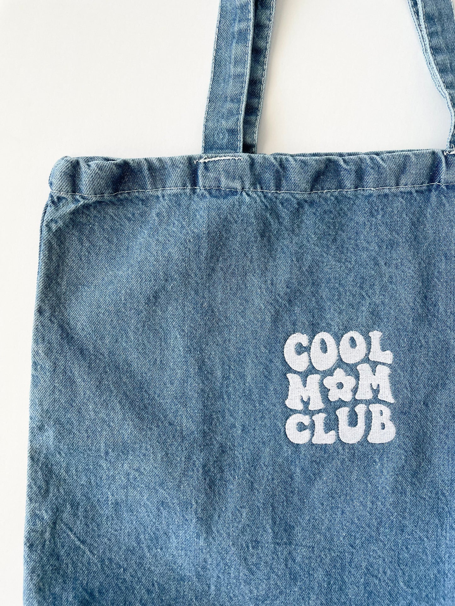 Embroidered Cool Mom Denim Tote Bag